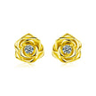 Boucles d'oreilles puces Fleur argent massif doré à l'or fin et moissanites