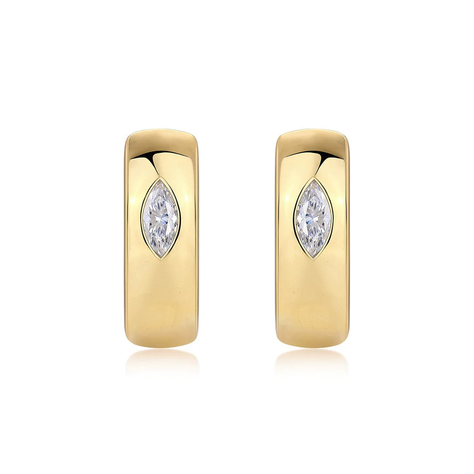 Boucles d'oreilles créoles géométrique argent massif doré à l'or fin et moissanites
