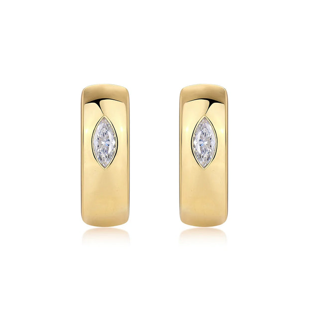 Boucles d'oreilles créoles géométrique argent massif doré à l'or fin et moissanites