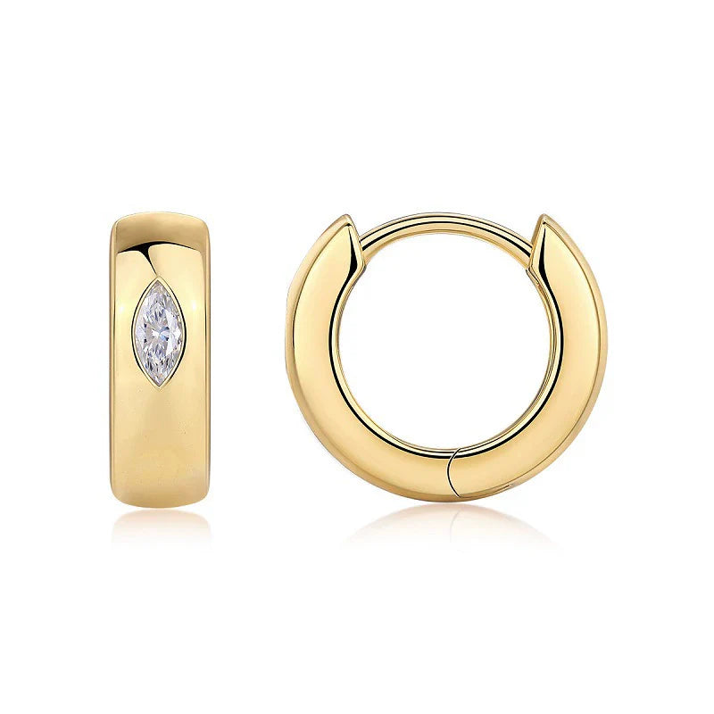 Boucles d'oreilles créoles géométrique argent massif doré à l'or fin et moissanites